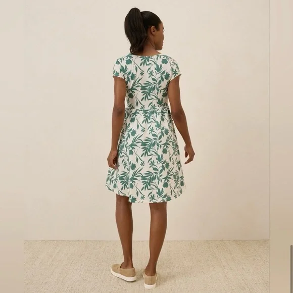 Pact NWOT Organic Cotton Fit & Flare Crossover Tropical Palm Summer Dress Small - Picture 4 of 16
